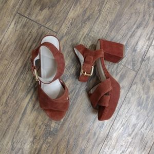 Barneys New York Suede Rustic Burnt Red Gold Retro 70's Style Platform H…